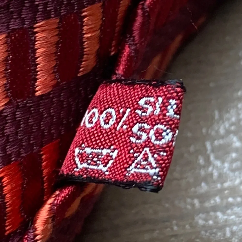 Salvatore Ferragamo Silk Necktie Geometric Stripe Italy Burgundy Orange Luxury